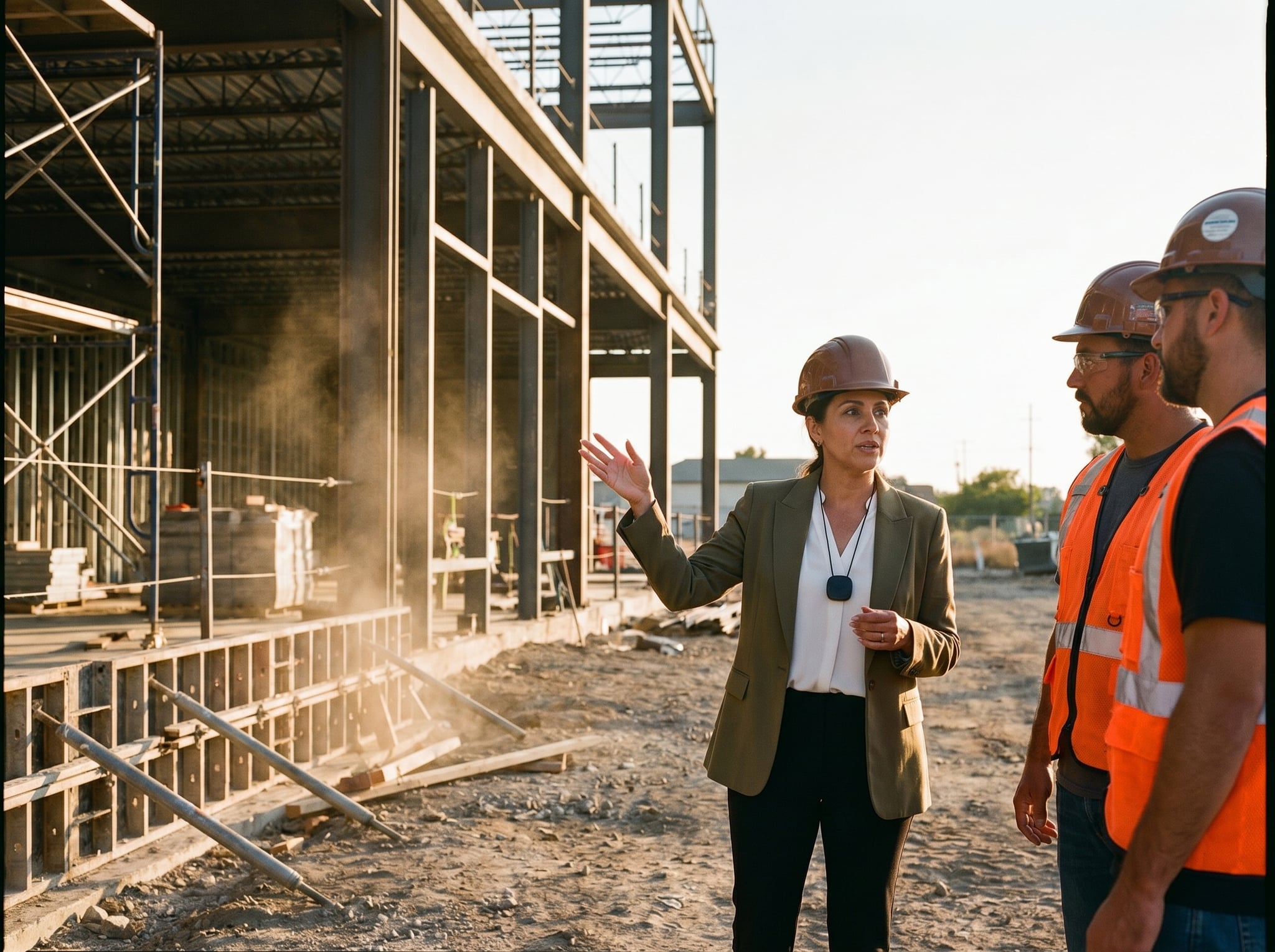 Construction field team in conversation